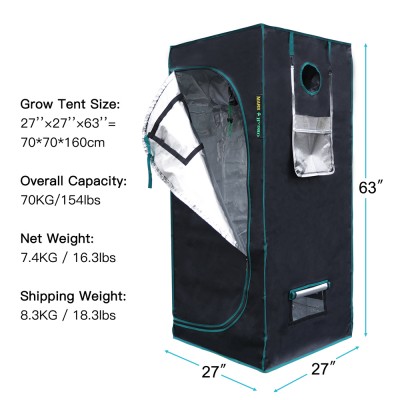 57''x57''x78'' Indoor Grow Tent Hydroponics Room Kits For Indoor Plant Hydro Soil Grow Seedling Box Hut 100% Highly Reflective Mylar 1680D Oxford Cloth All Metal with Removable Floor Tray Mars Hydro   